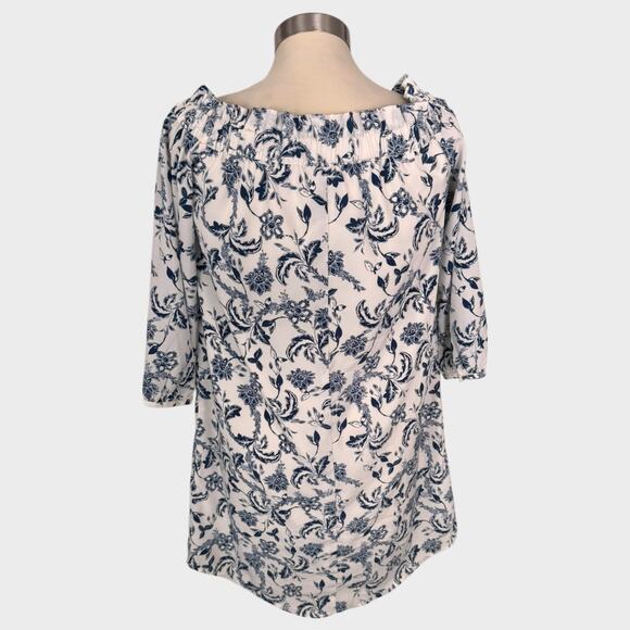 Banana Republic Factory Off the Shoulder Size 2 Navy Blue White Dress - Picture 5 of 9